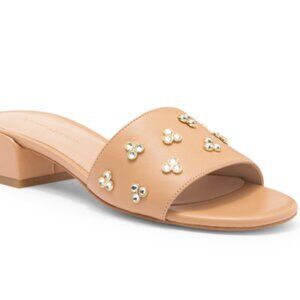 Stuart Weitzman Tammy Crystal Slides - Golden Beige, 7.5